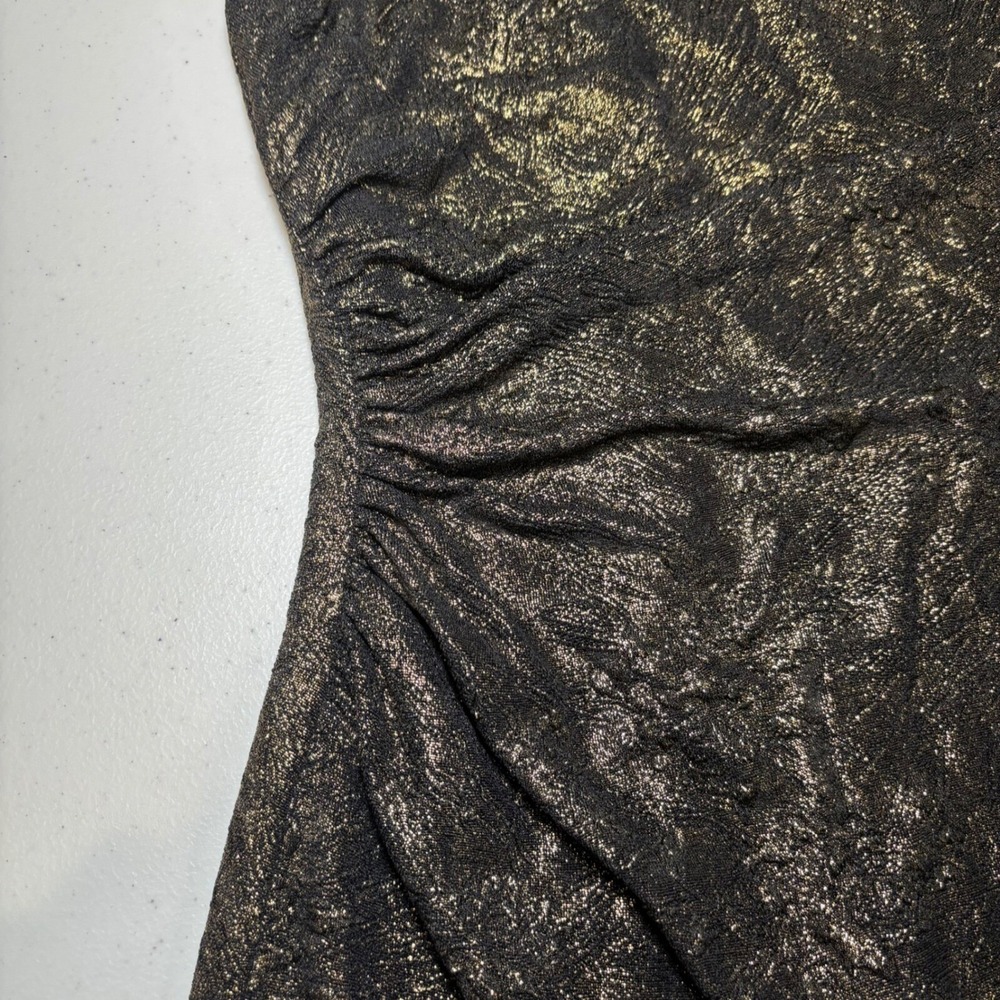 David Meister Bronze Gold Metallic Ruched Backless Textured Cocktail Dress 12‎ - Picture 7 of 10